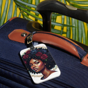 Etiqueta Para Maletas Mujer Negra Flores Afros