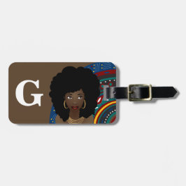 Etiqueta Para Maletas Mujer negra, inspirada en tribus, monograma, marró