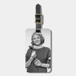 Etiqueta Para Maletas Mujer que detiene al club de golf