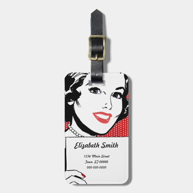Etiqueta Para Maletas Mujer retro con Rótulo (Frente Vertical)