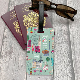 Etiqueta Para Maletas Mujer Viaje Moda Ciudades Del Mundo
