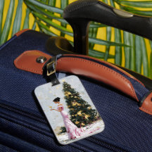 Mujer y árbol de Navidad de Año Nuevo con técnica