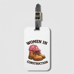 Etiqueta Para Maletas Mujeres en botas de trabajo de construcción y casc