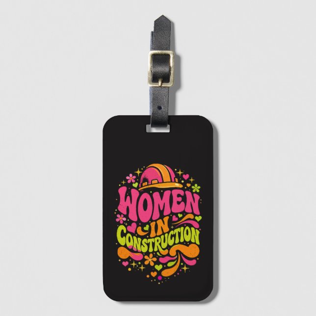 Etiqueta Para Maletas Mujeres en la Construcción Empoderamiento Retro (Anverso vertical)
