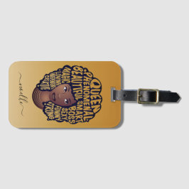 Etiqueta Para Maletas Mujeres motivadoras negras, pelo natural amarillo 