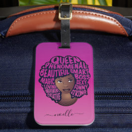 Etiqueta Para Maletas Mujeres motivadoras negras, pelo natural magenta r