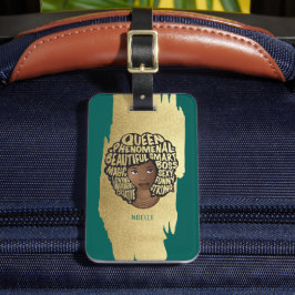Etiqueta Para Maletas Mujeres motivadoras negras, pelo natural, verde or