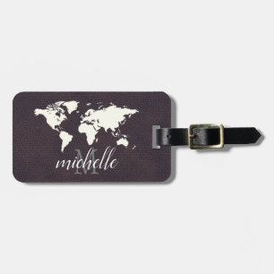 Etiqueta Para Maletas Mundo de viajes de cuero elegante - Avión de mapa