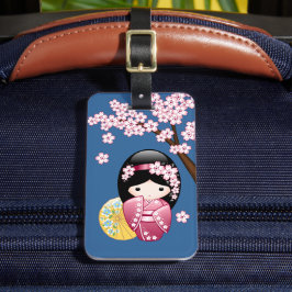 Etiqueta Para Maletas Muñeca Kokeshi de primavera - Geisha japonesa suav