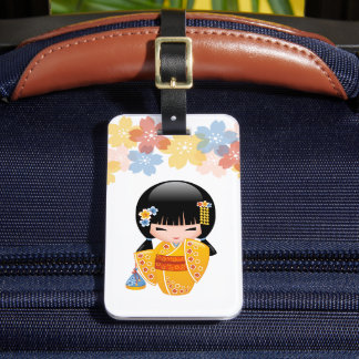 Etiqueta Para Maletas Muñeca kokeshi de verano - Chica Geisha de Kimono