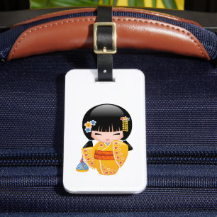 Etiqueta Para Maletas Muñeca Kokeshi de Verano - Geisha con Kimono Amari