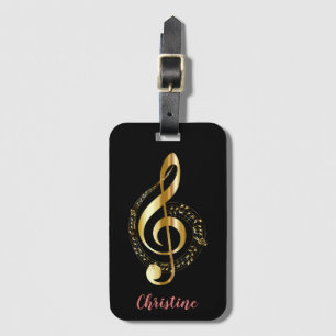 Etiqueta Para Maletas Música personalizada Gold Treble Clef