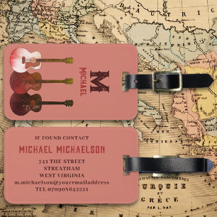 Etiqueta Para Maletas Músico de Guitarra Acústica Personalizado