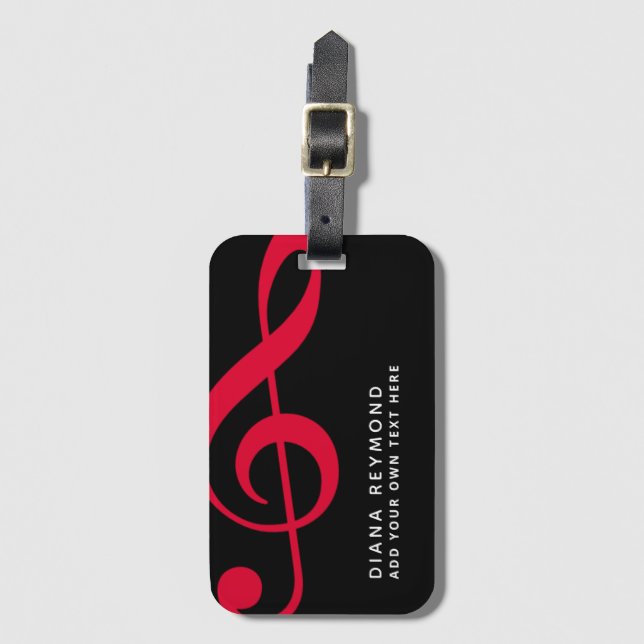 Etiqueta Para Maletas músico viajar rojo treble clef negro (Anverso vertical)