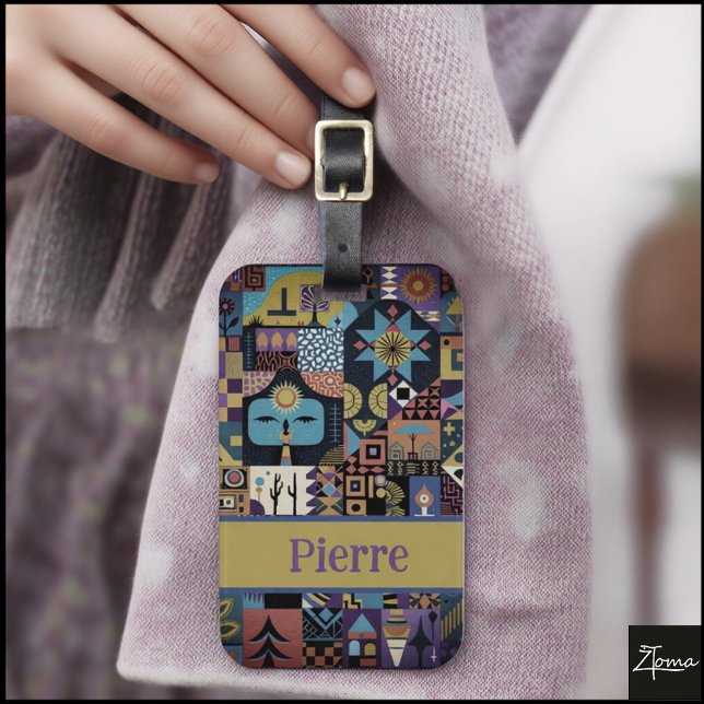 Etiqueta Para Maletas Muted Earthy Folk Art Patchwork Quilt (Subido por el creador)