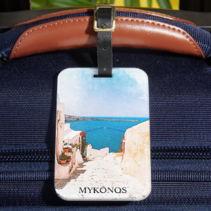 Etiqueta Para Maletas Mykonos Grecia Vista al Océano Viajes