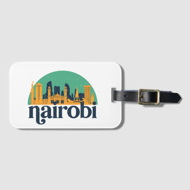 Etiqueta Para Maletas Nairobi Kenya Skyline Retro Cityscape Art (Anverso horizontal)