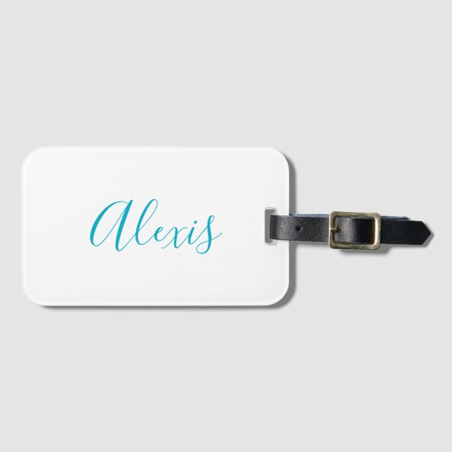 Etiqueta Para Maletas Name Calligraphy Script Plain Simple White Blue (Anverso horizontal)