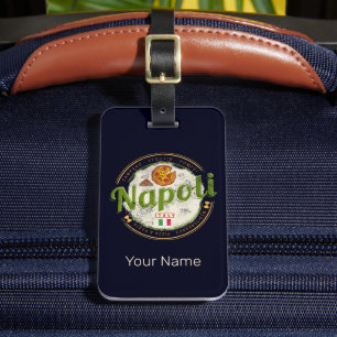 Etiqueta Para Maletas Nápoles Italia Retro Vesuvio Y Pizza Vintage