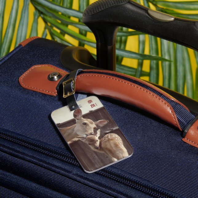 Etiqueta Para Maletas Nara, Japón - Sika Deer - Madre y Amanecer (Anverso In situ 1)