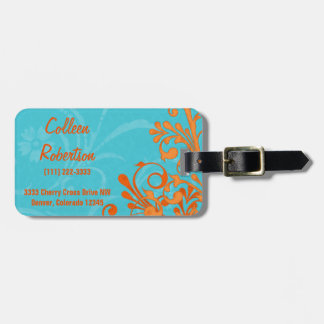 Etiqueta Para Maletas Naranja azul Aqua Resumen Floral personalizada