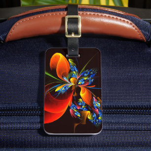 Etiqueta Para Maletas Naranja azul Floral Moderno Resumen Patrón de arte