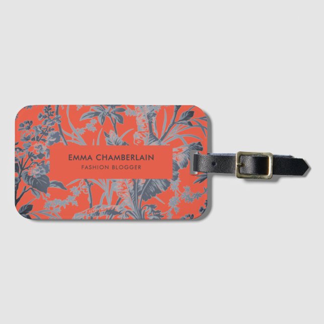 Etiqueta Para Maletas Naranja botánico Chinoiserie Personalizado (Anverso horizontal)