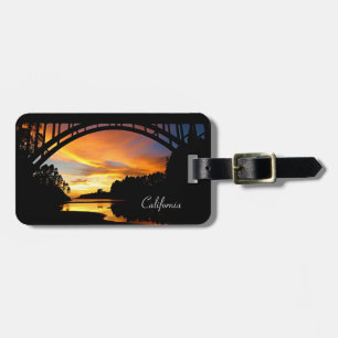 Etiqueta Para Maletas Naranja California Coastal Sunset Under Bridge