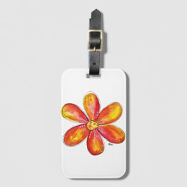 Etiqueta Para Maletas Naranja caprichoso colorido y flor amarilla