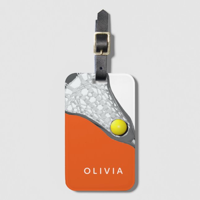 Etiqueta Para Maletas Naranja de Lacrosse Personalizado (Anverso vertical)