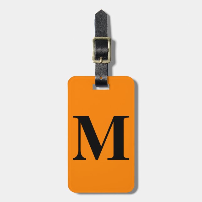 Etiqueta Para Maletas Naranja de mandarina Personalizado negro Monograma (Frente Vertical)