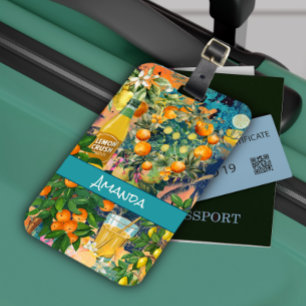 Etiqueta Para Maletas naranja de moda mosaicos de cítricos sicilianos co