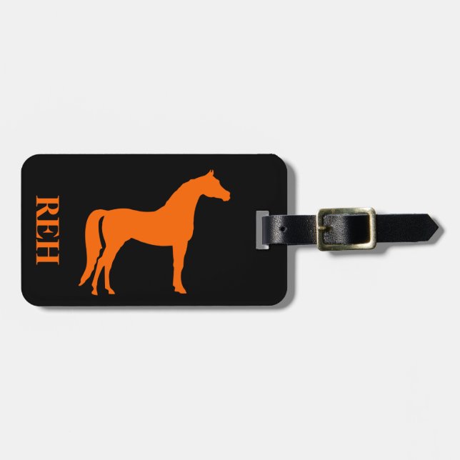Etiqueta Para Maletas NARANJA de monograma de bricolaje caballo en cualq (Frente Horizontal)