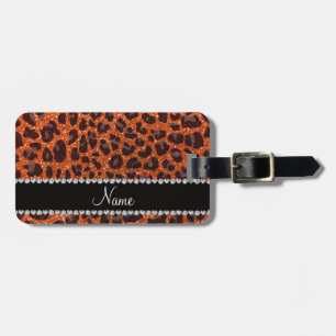 Etiqueta Para Maletas Naranja de nombre personalizado purpurina leopardo