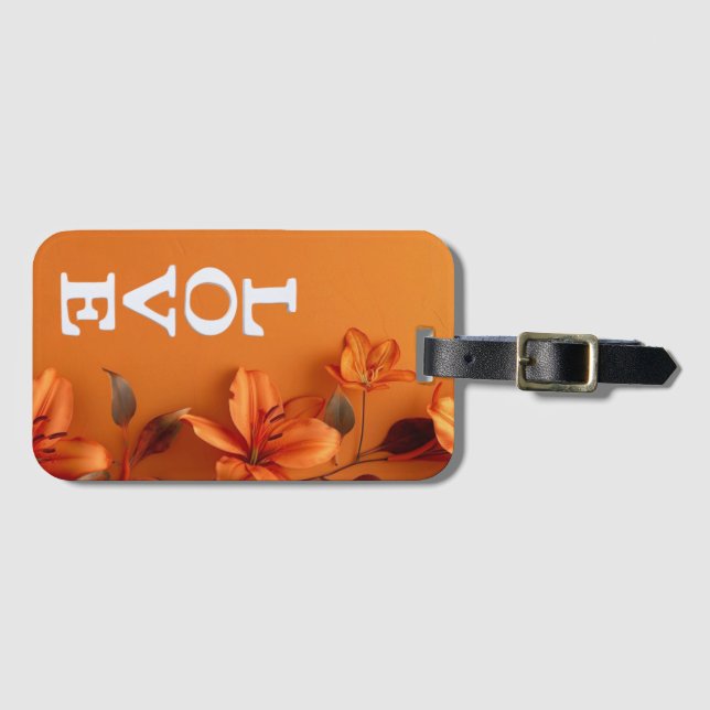 Etiqueta Para Maletas Naranja elegante amor floral (Anverso horizontal)