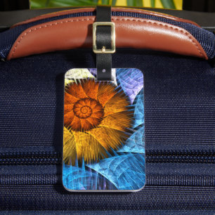 Etiqueta Para Maletas Naranja floral amarillo azul abstracto dirección d