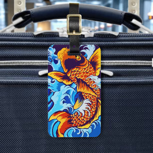 Etiqueta Para Maletas Naranja Koi Fish Blue