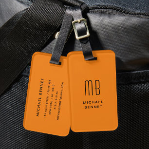 Etiqueta Para Maletas Naranja minimalista Monogramado