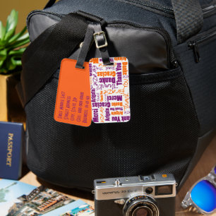 Etiqueta Para Maletas Naranja púrpura multilingüe Gracias tipografía