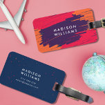 Etiqueta Para Maletas Naranja Púrpura Rosa Vibrante Moderno Audaz Ataque<br><div class="desc">Etiquetas modernas y modernas con vibrantes y gruesas pinceladas de marcador en rosa, púrpura y naranja, con pequeños toques de rosa y naranja encima en la parte delantera y un dorso azul con pequeños salpicaduras o rosado y naranja. Personalízalo reemplazando el texto del marcador de posición. Para obtener más opciones,...</div>
