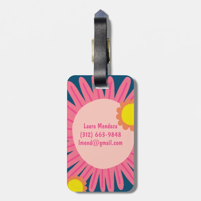 Etiqueta Para Maletas Naranja rosa Daisy Flower PERSONALIZADAS INICIALES (Atrás Vertical)