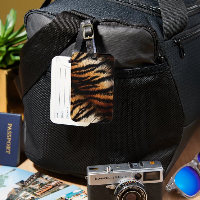 Etiqueta Para Maletas Naranja Safari Tigre Negro (Anverso & Reverso)