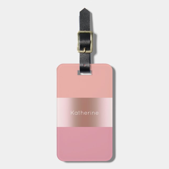 Etiqueta Para Maletas Naranja subió polluelo moderno elegante del rosa (Frente Vertical)