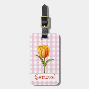Etiqueta Para Maletas Naranja Tulip, Pink Gingham, Personalizado