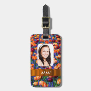 Etiqueta Para Maletas Naranja tulipán foto personalizada