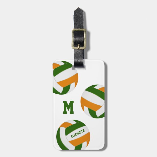 Etiqueta Para Maletas naranja verde chicas de voleibol masculino regalos (Frente Vertical)