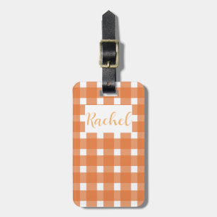 Etiqueta Para Maletas Naranja White Gingham Personalizado