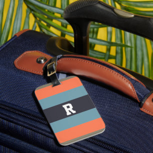 Etiqueta Para Maletas Naranja y Blue Monogramed Stried