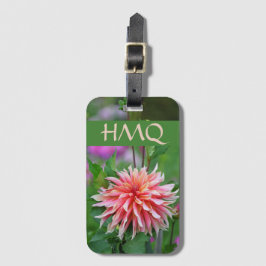 Etiqueta Para Maletas Naranja y Dahlia rosa flan sus iniciales personale