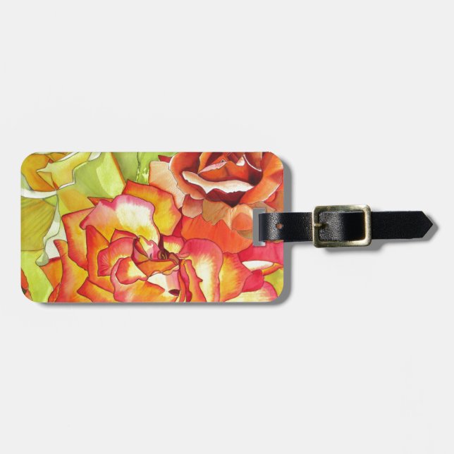 Etiqueta Para Maletas Naranja y rosas amarillas arte acuarela (Frente Horizontal)